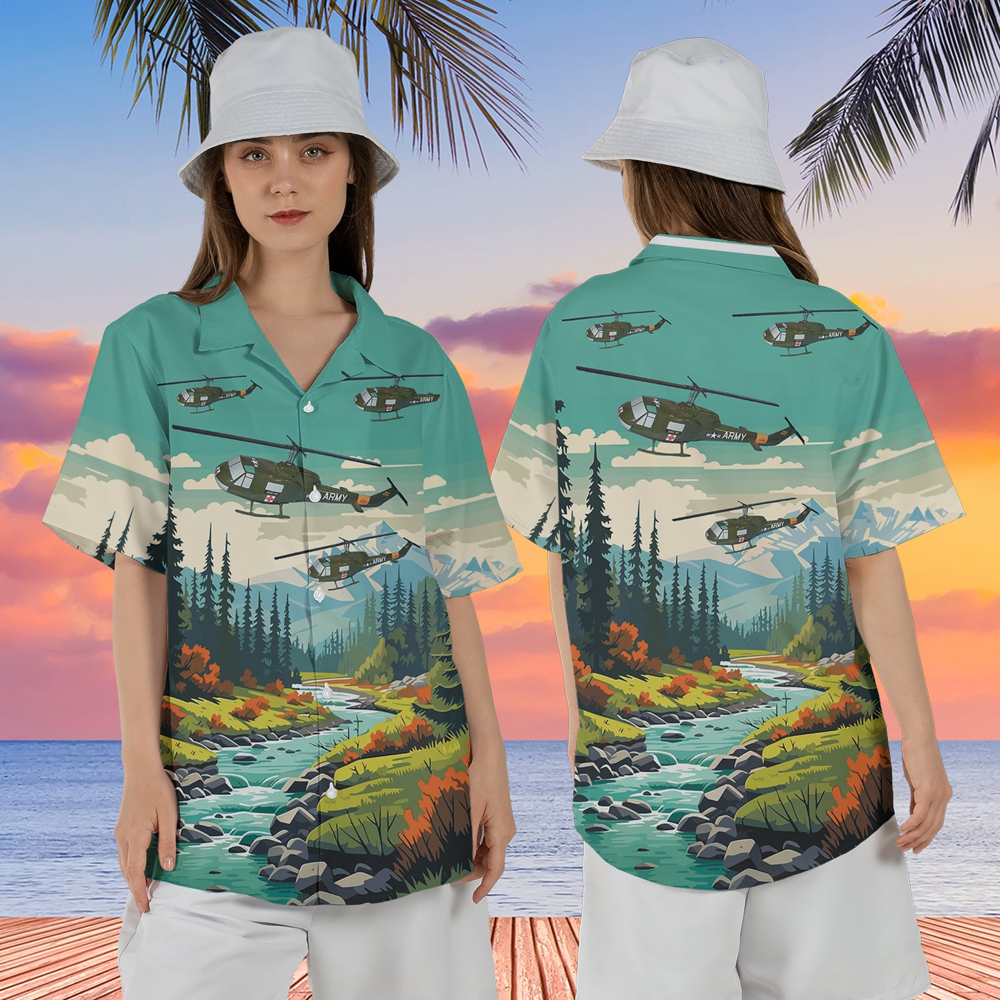 UH-1 Huey Iroquois Dustoff Medevac Vietnam Era Bell Helicopter Hawaiian Shirt For Women