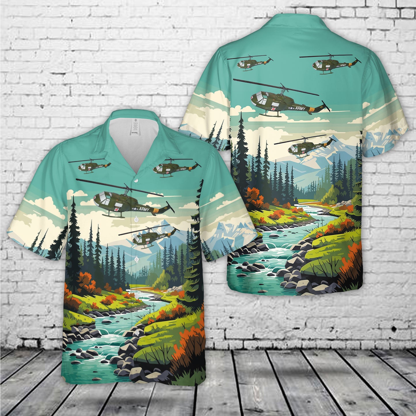 UH-1 Huey Iroquois Dustoff Medevac Vietnam Era Bell Helicopter Hawaiian Shirt