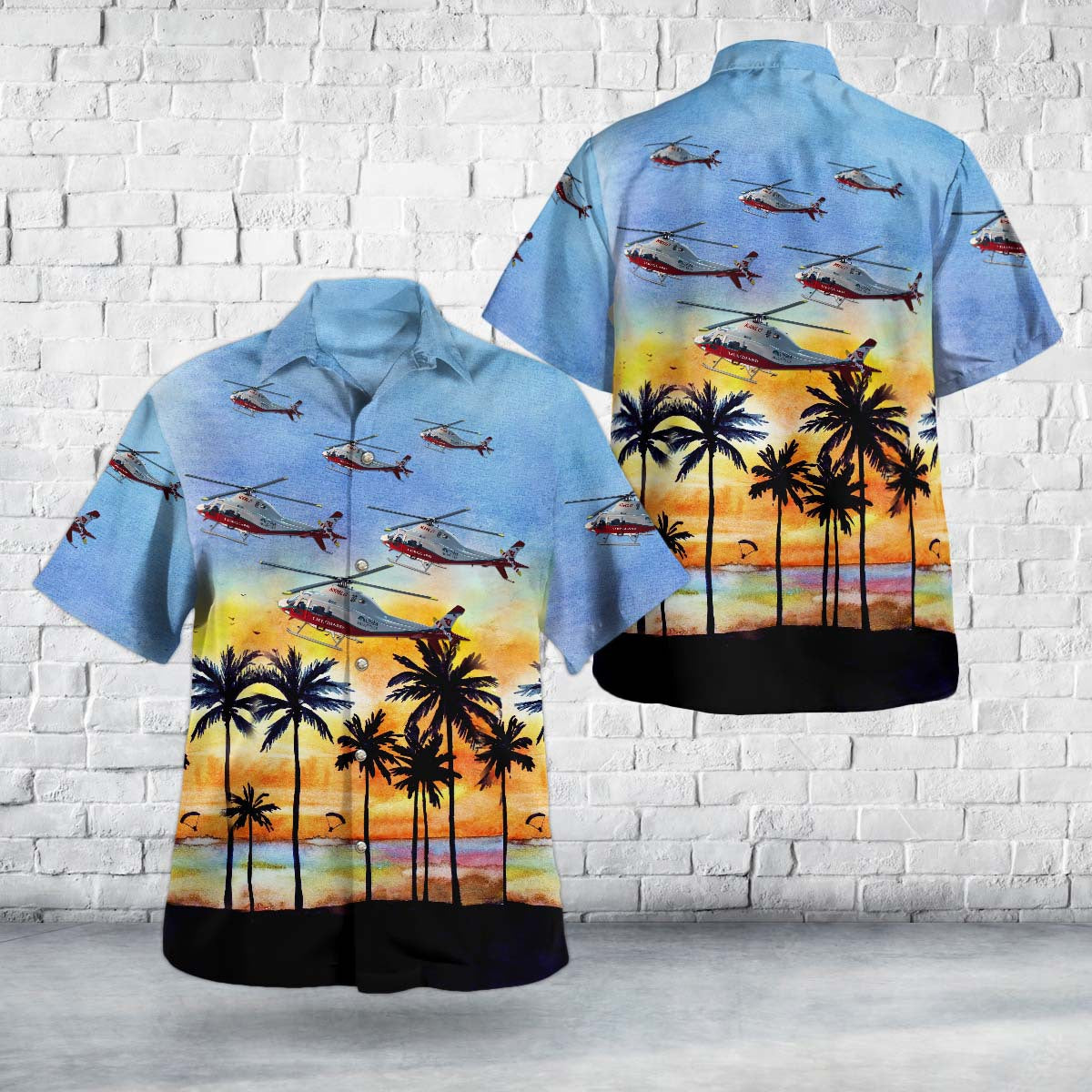 UNM Lifeguard N306LG Agusta AW119 Seven Bar Hawaiian Shirt