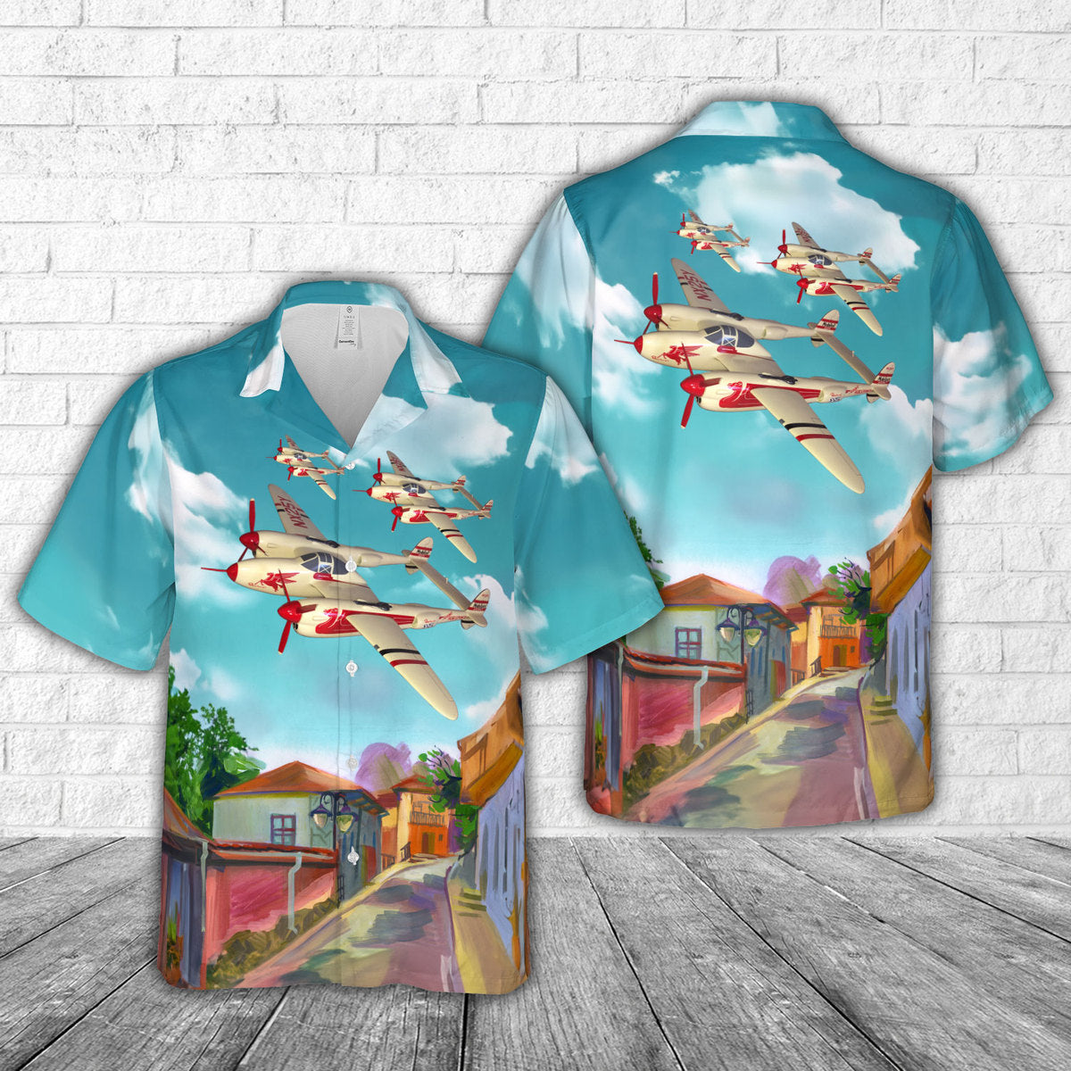 USAAF fighter plane WWII Lockheed P-38 Lightning Race Plane Hawaiian Shirt