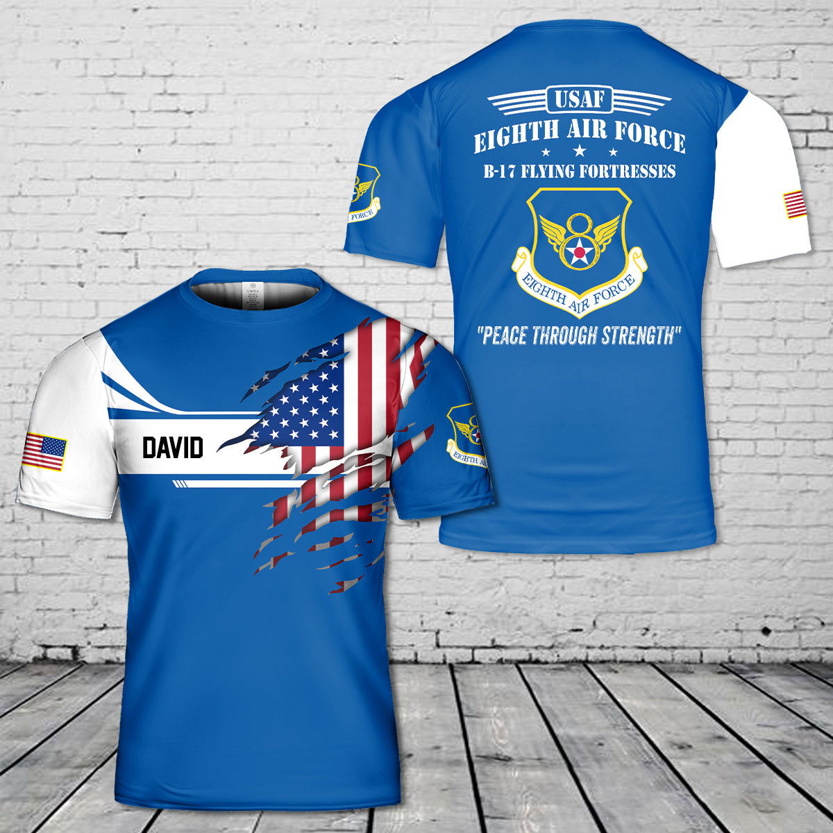 Custom Name USAF Eighth Air Force B-17 Flying Fortresses 3D T-Shirt