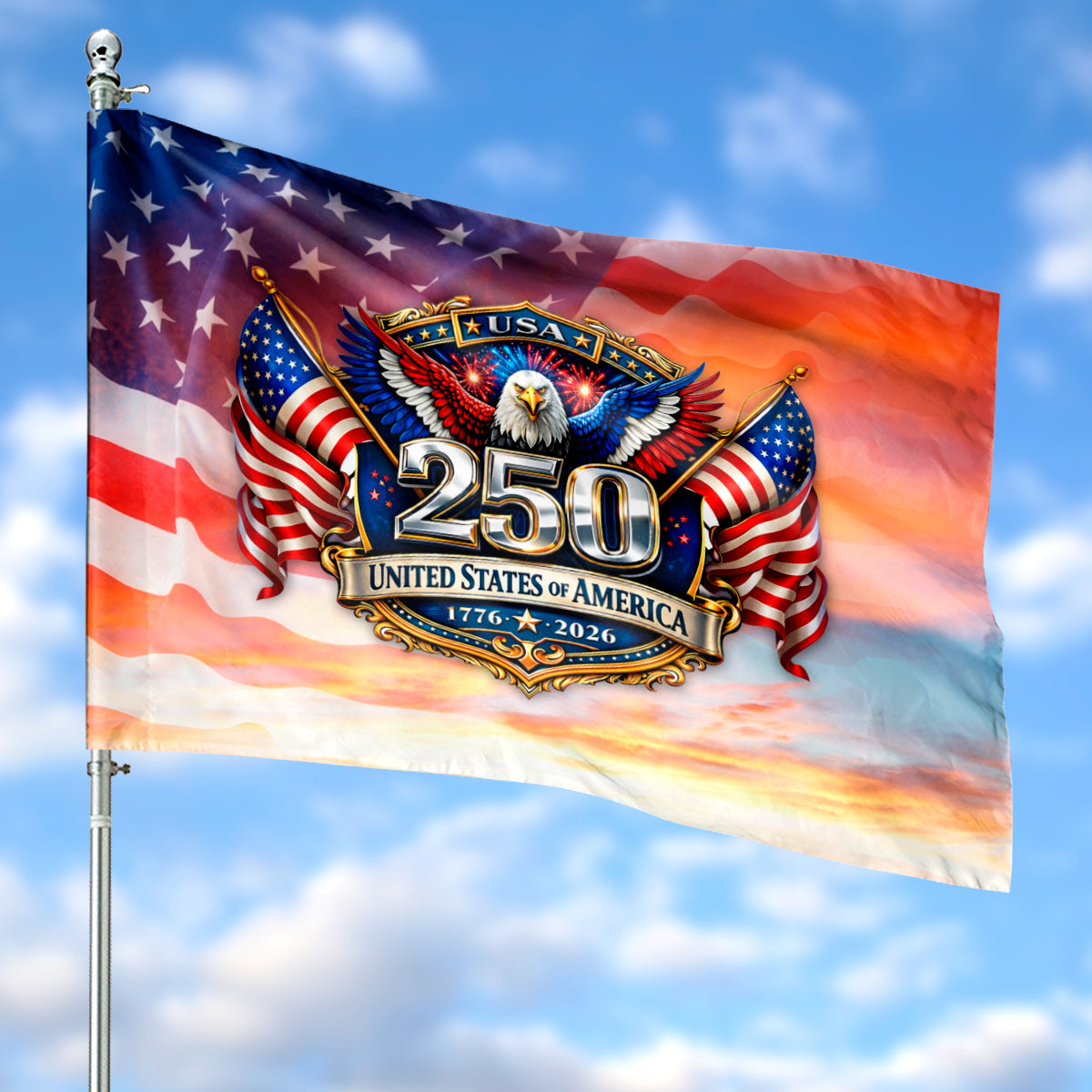 USA 250th Anniversary 1776-2026 House Flag
