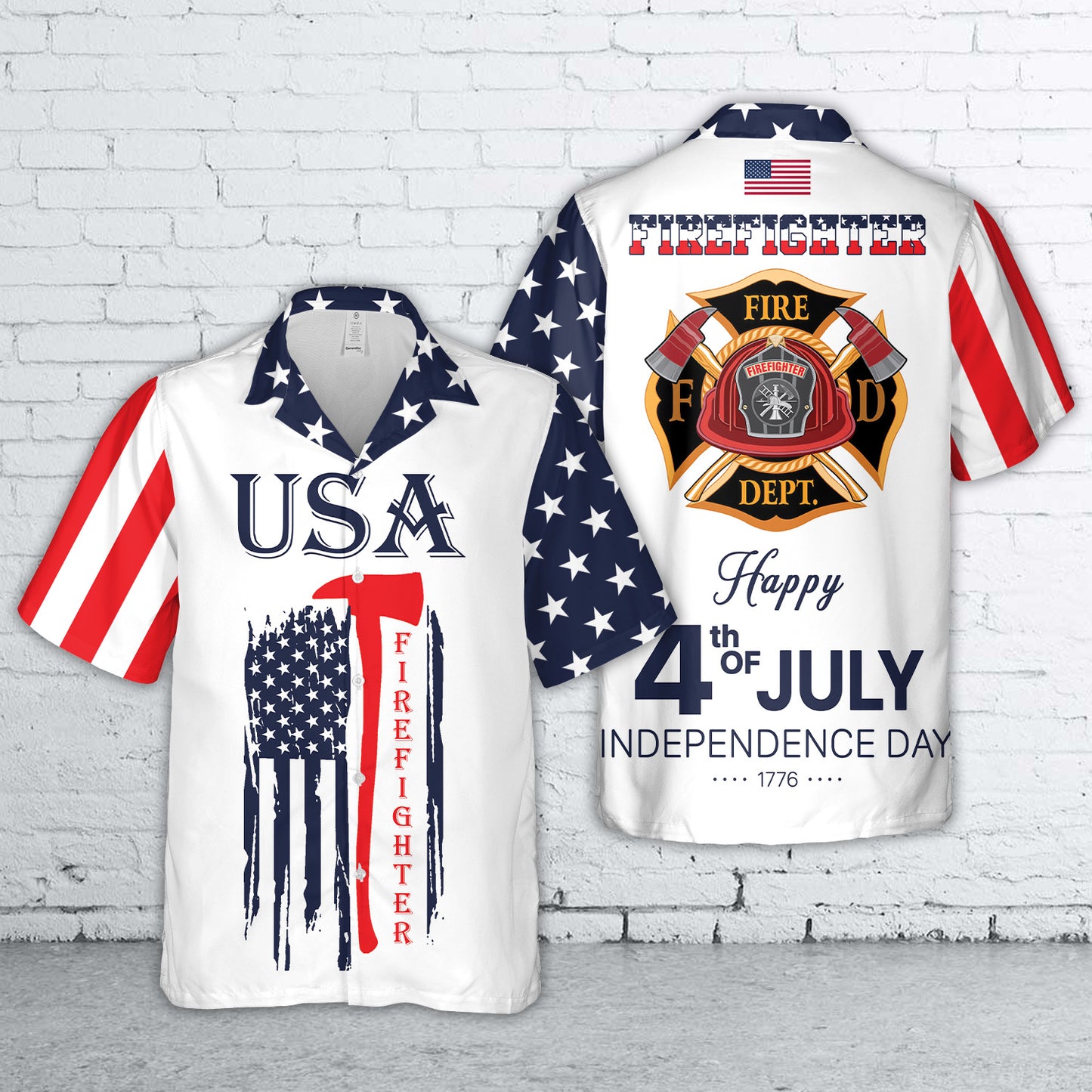USA Firefighter 4th of July Independence Day Patriotic Hawaiian Shirt