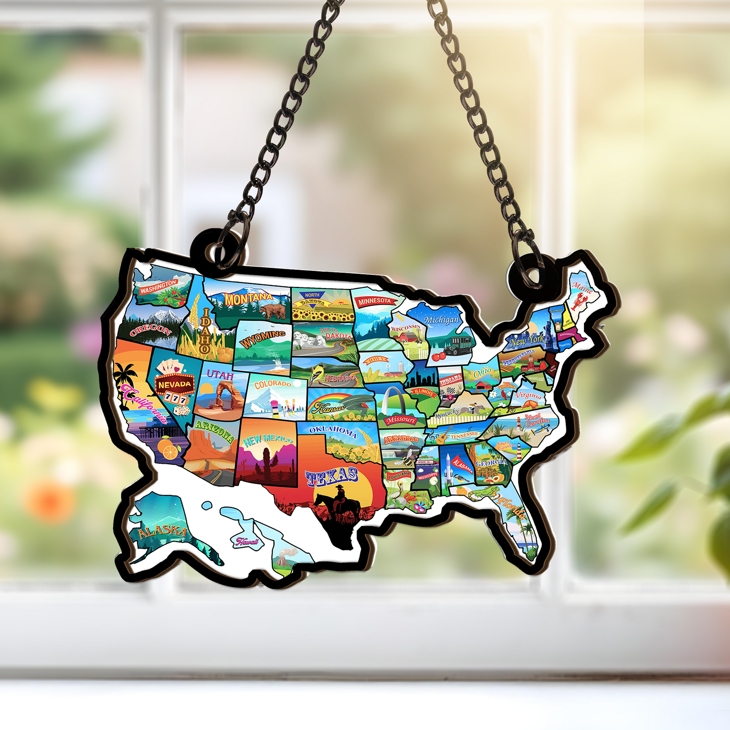USA Map Custom Shape Window Hanging Suncatcher
