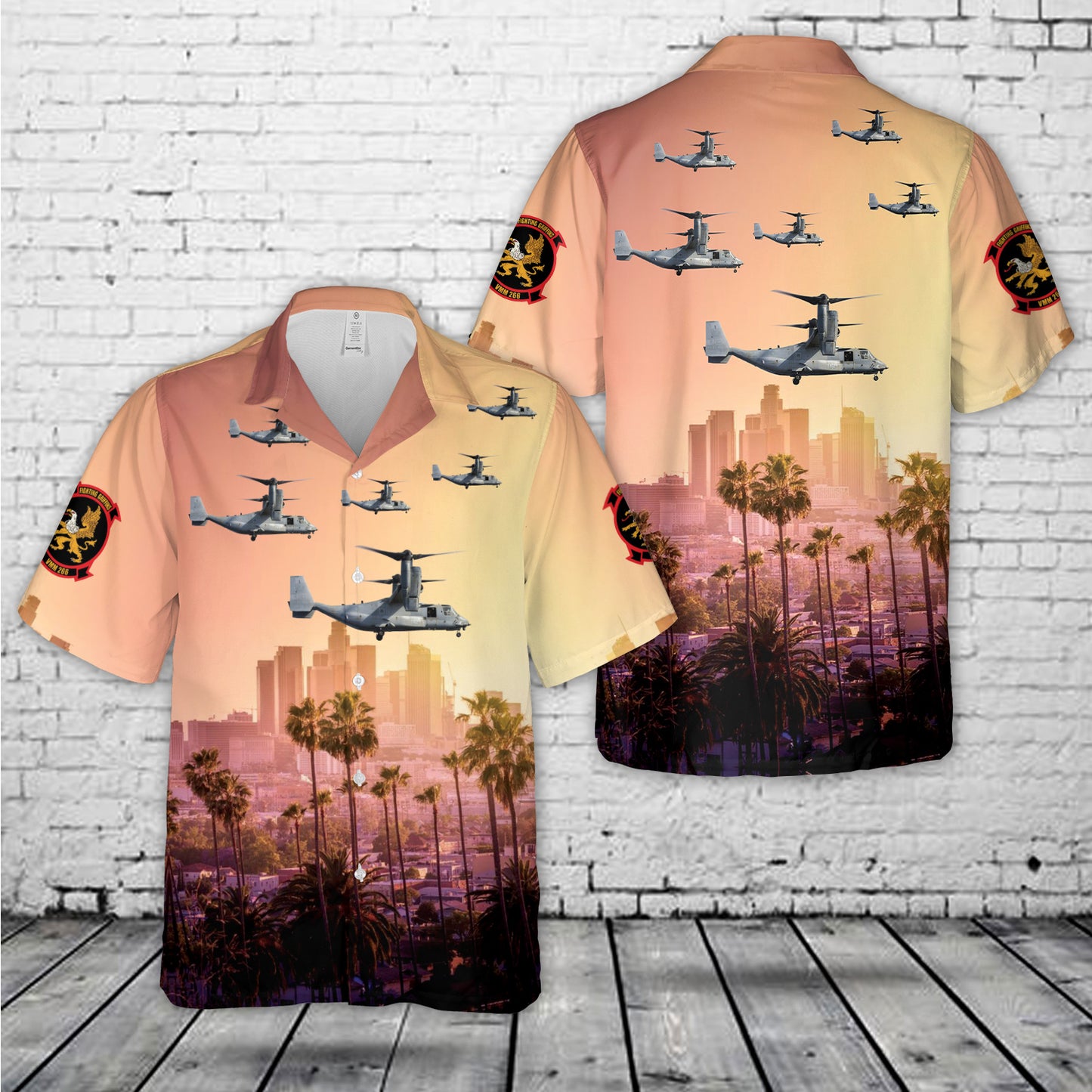 USMC US Marine Corps - Marine Medium Tiltrotor Squadron 266 VMM-266 Fighting Griffins MV-22B Osprey Hawaiian Shirt