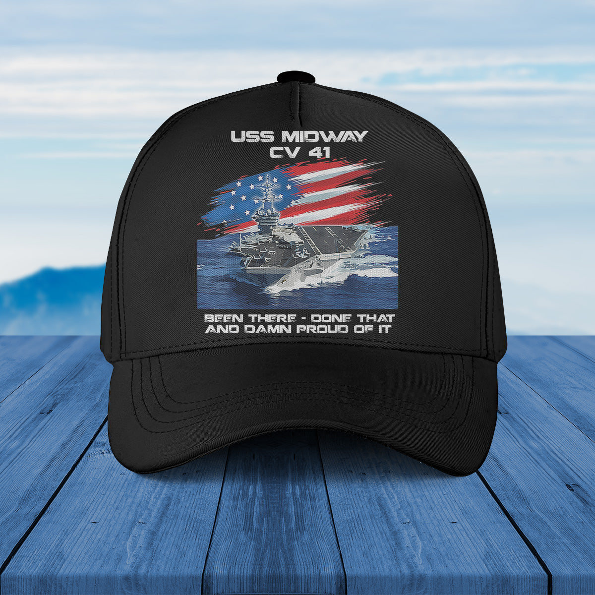 US Navy USS Midway CV 41 Aircraft Carrier Veteran USA Flag Baseball Cap