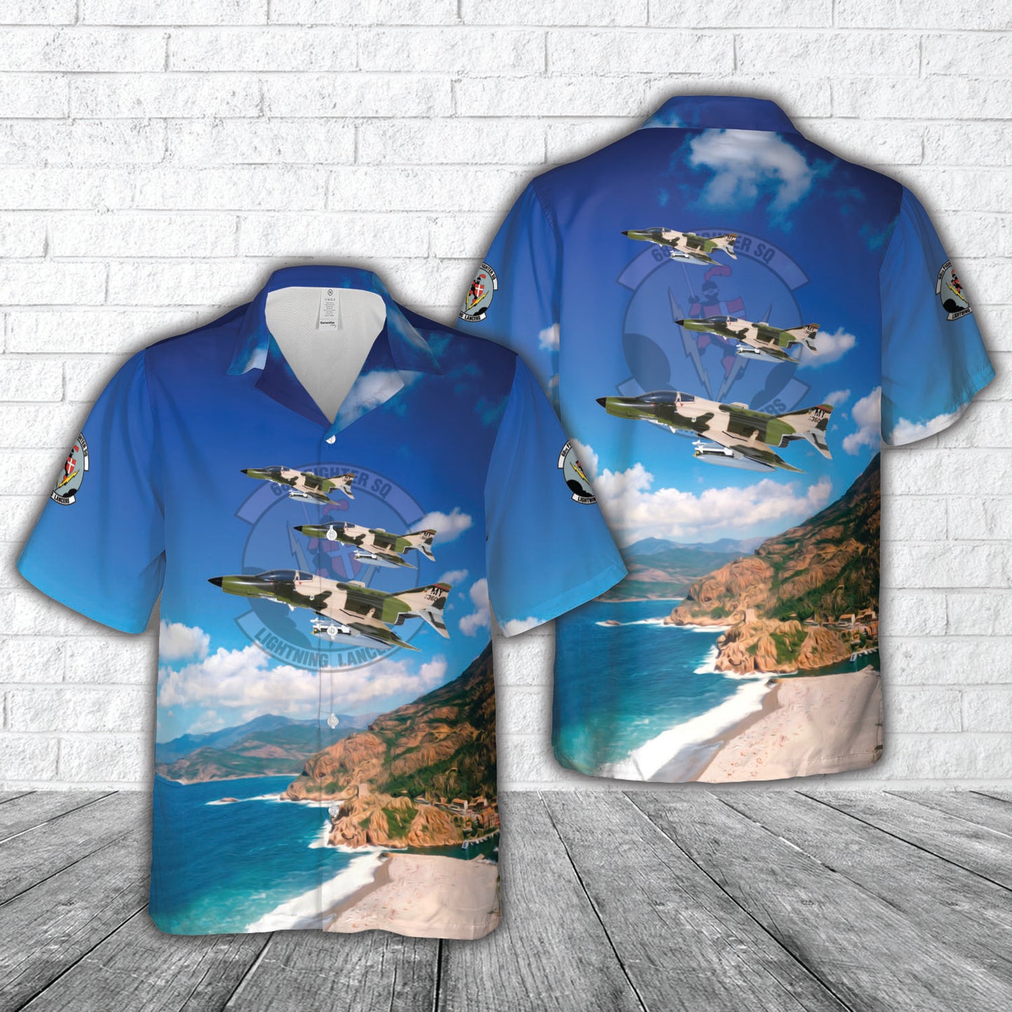 US Air Force 68th Fighter Squadron Lightning Lancers F-4E Hawaiian Shirt