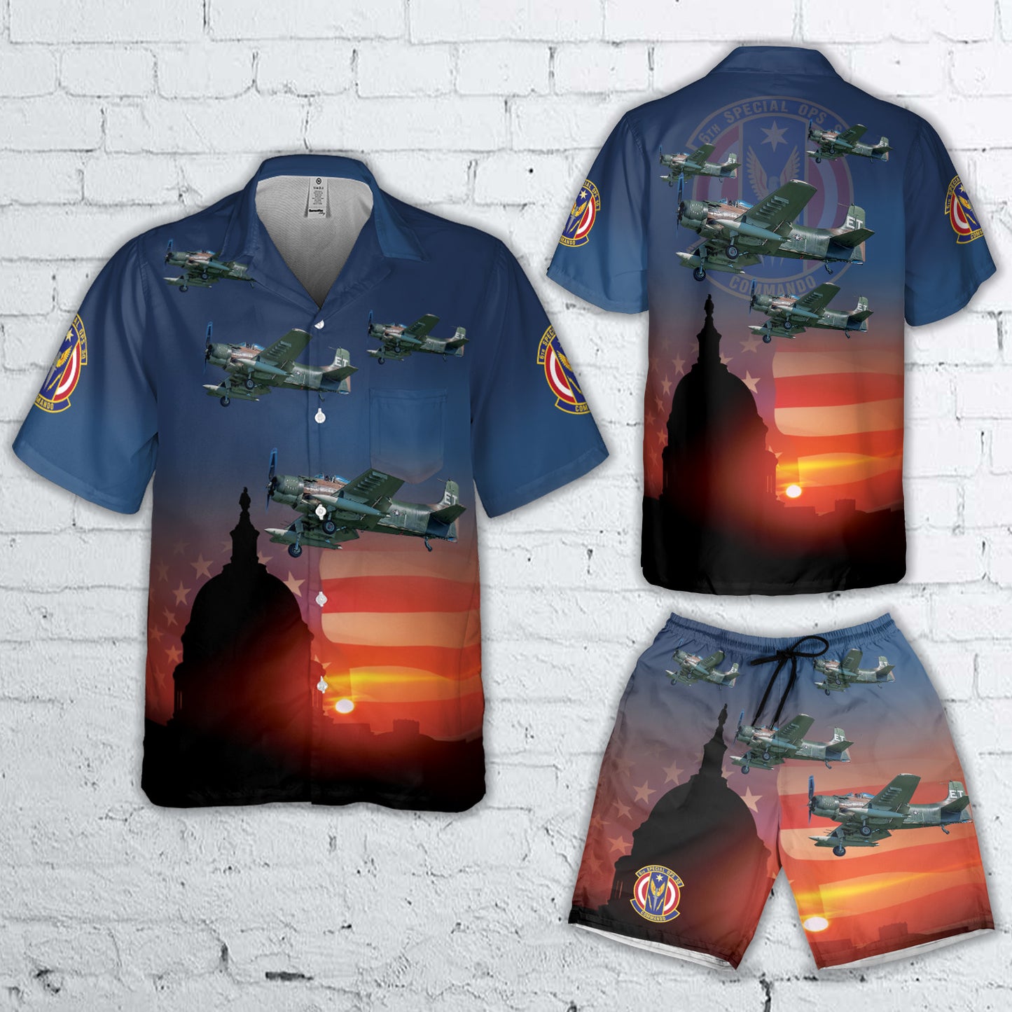 US Air Force 6th Special Operations Squadron Combo Pocket Hawaiian Shirt & Shorts