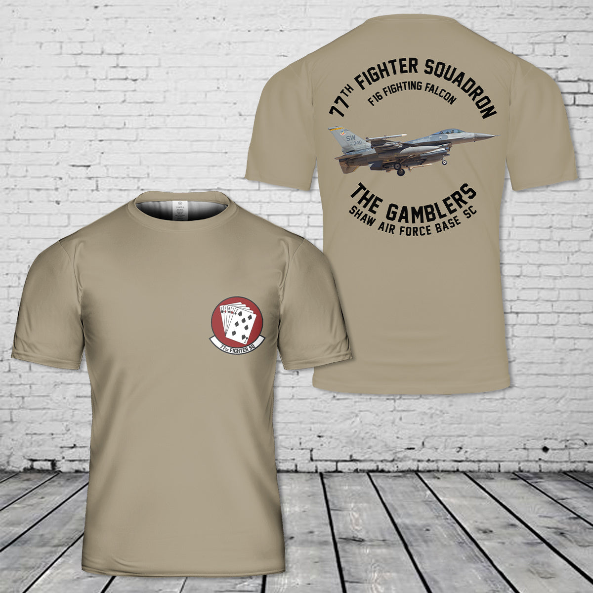 US Air Force 77th Fighter Squadron F-16C Fighting Falcon 3D T-Shirt