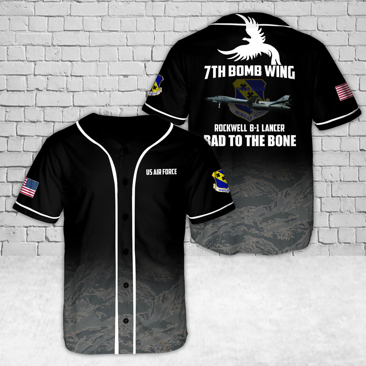 US Air Force 7th Bomb Wing Rockwell B-1 Lancer 86-0100 Baseball Jersey
