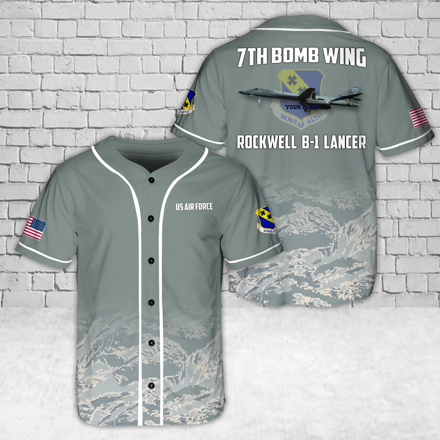 US Air Force 7th Bomb Wing Rockwell B-1 Lancer 86-0100 Baseball Jersey