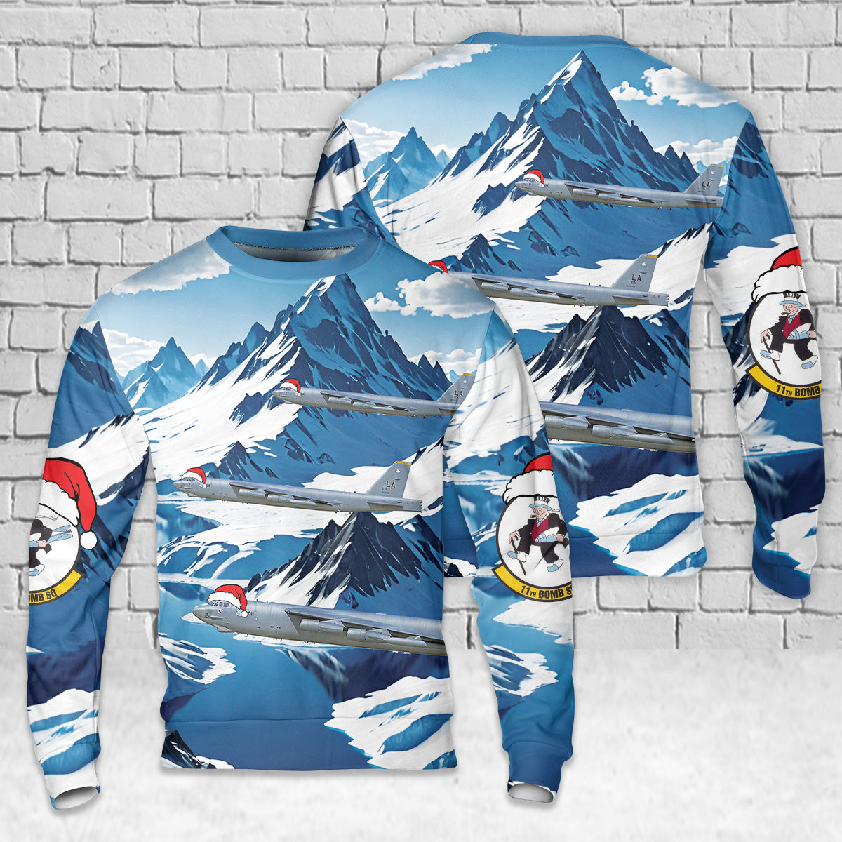 US Air Force B-52H Stratofortress 2nd BW, 11th BS Jiggs Squadron, LA/60-0011 "Mr. Jiggs". Barksdale AFB, LA - 2008 Christmas AOP Sweater