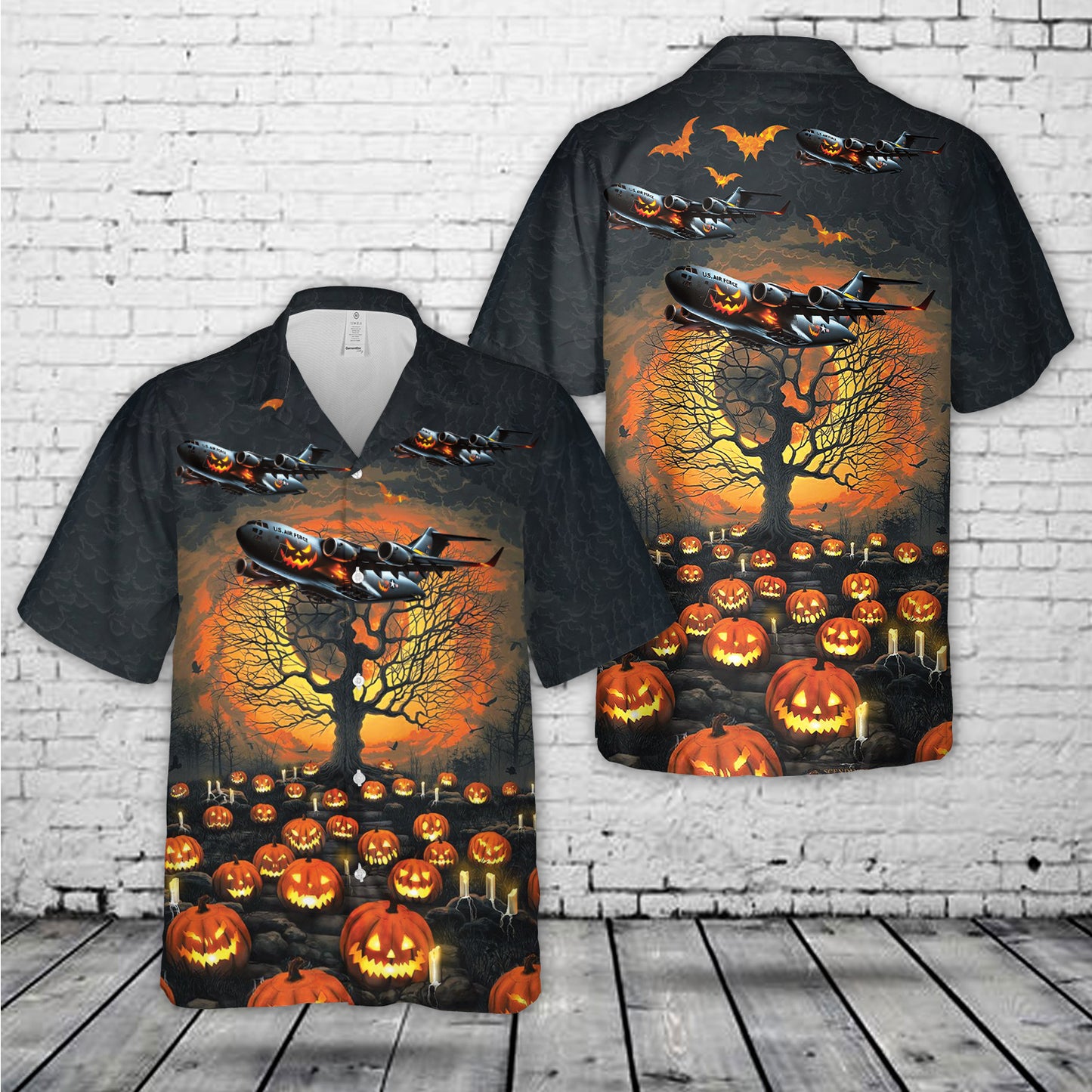 US Air Force Boeing C-17 Globemaster III Halloween Hawaiian Shirt