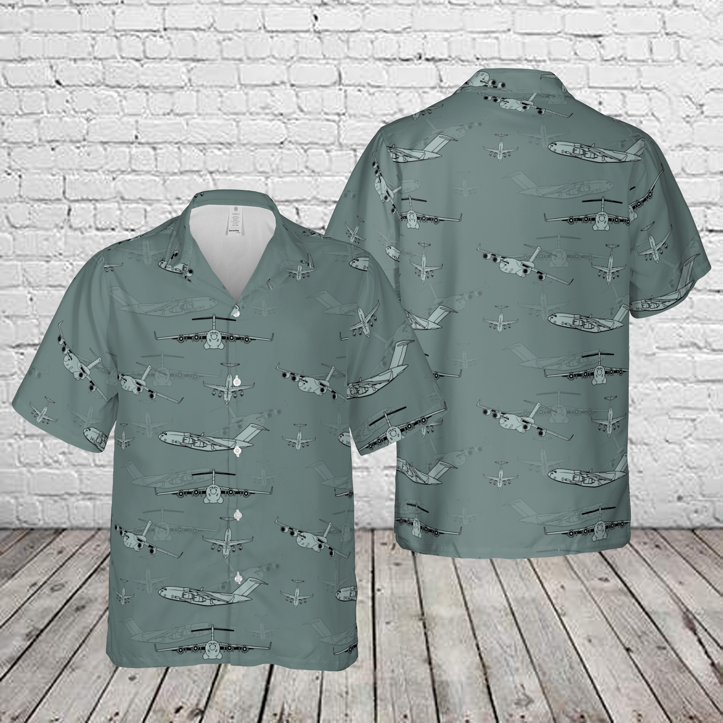 US Air Force Boeing C-17 Globemaster Silhouette Hawaiian Shirt