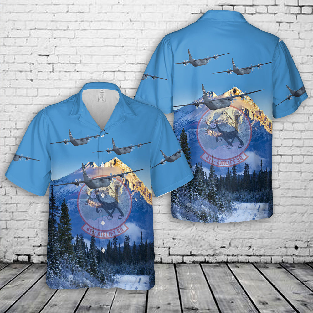 US Air Force C-130J Super Hercules from the 41st Airlift Squadron Hawaiian Shirt