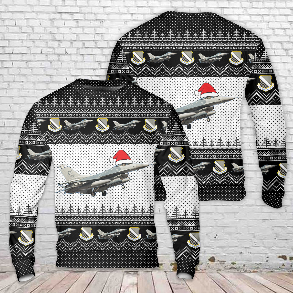 US Air Force Colorado Air National Guard F-16C from 120th Fighter Squadron, 140 Wing Christmas AOP Sweater