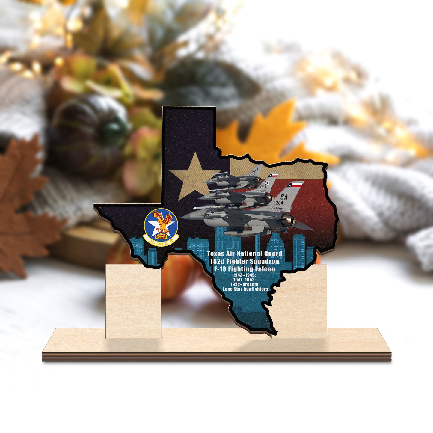 US Air Force Texas Air National Guard 182d Fighter Squadron F-16 Fighting Falcon Custom Shape Wood Standee
