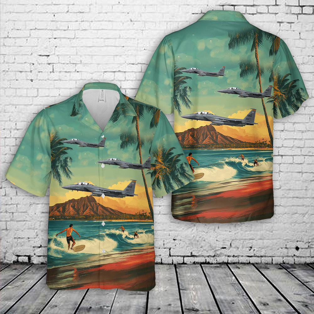 US Air Force F-15E Strike Eagle 366th Fighter Wing, 391st Fighter Squadron, MO/90-0233 - Mountain Home AFB, ID - 2008 Hawaiian Shirt