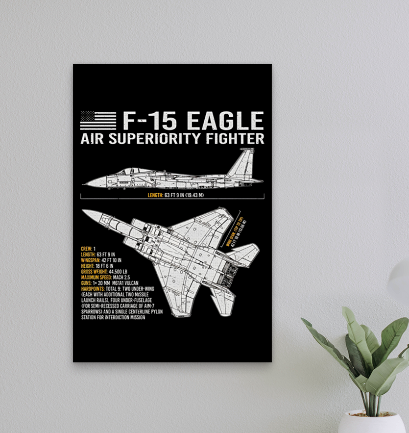 US Air Force F-15 Eagle Aircraft Plane Vertical Canvas