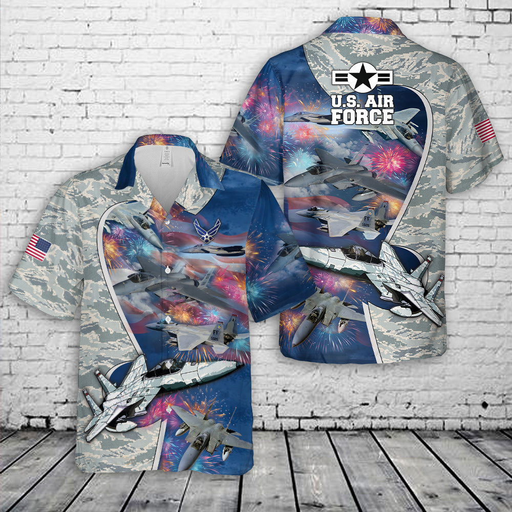 US Air Force F-15 Eagle Aircraft, 4th Of July Hawaiian Shirt