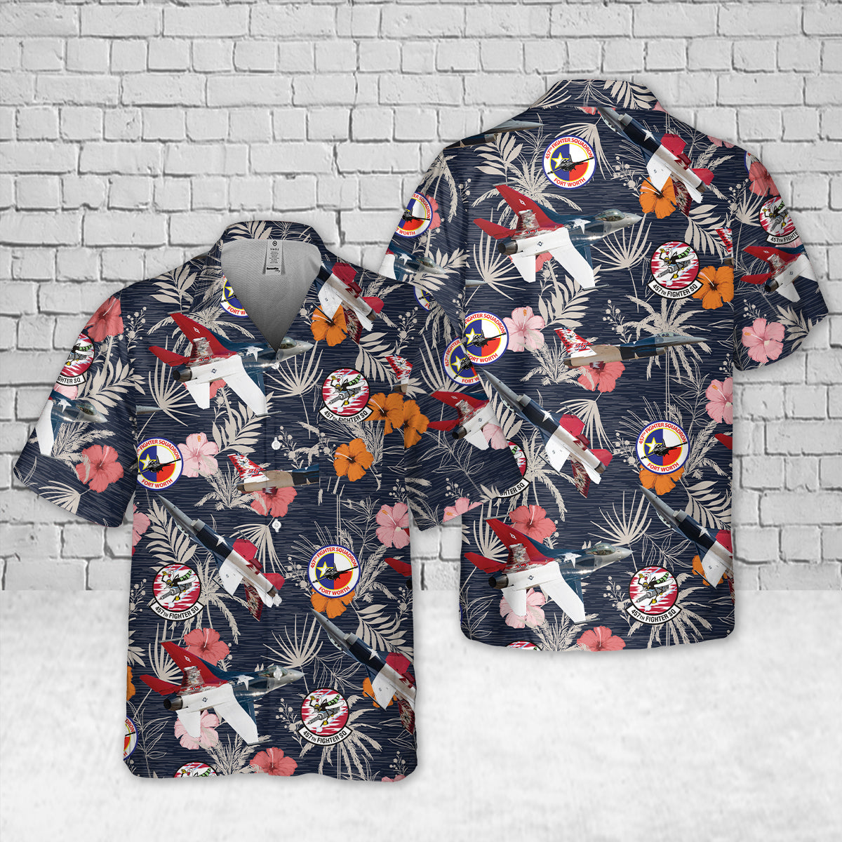 US Air Force F-16 Fighting Falcon 457th Fighter Squadron Pocket Hawaiian Shirt