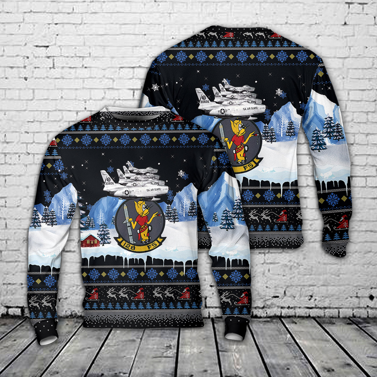 US Air Force Georgia Air National Guard F-86Ls of the 128th Fighter Squadron Christmas AOP Sweater
