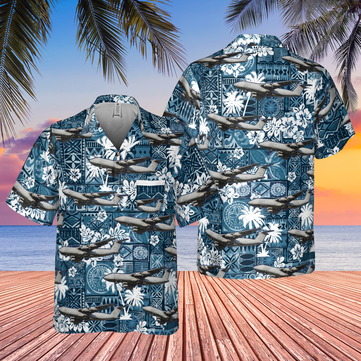 US Air Force Lockheed C-5M Super Galaxy Pocket Hawaiian Shirt