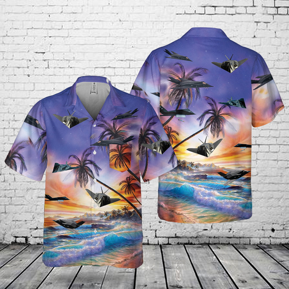 US Air Force Lockheed F-117 Nighthawk Pocket Hawaiian Shirt