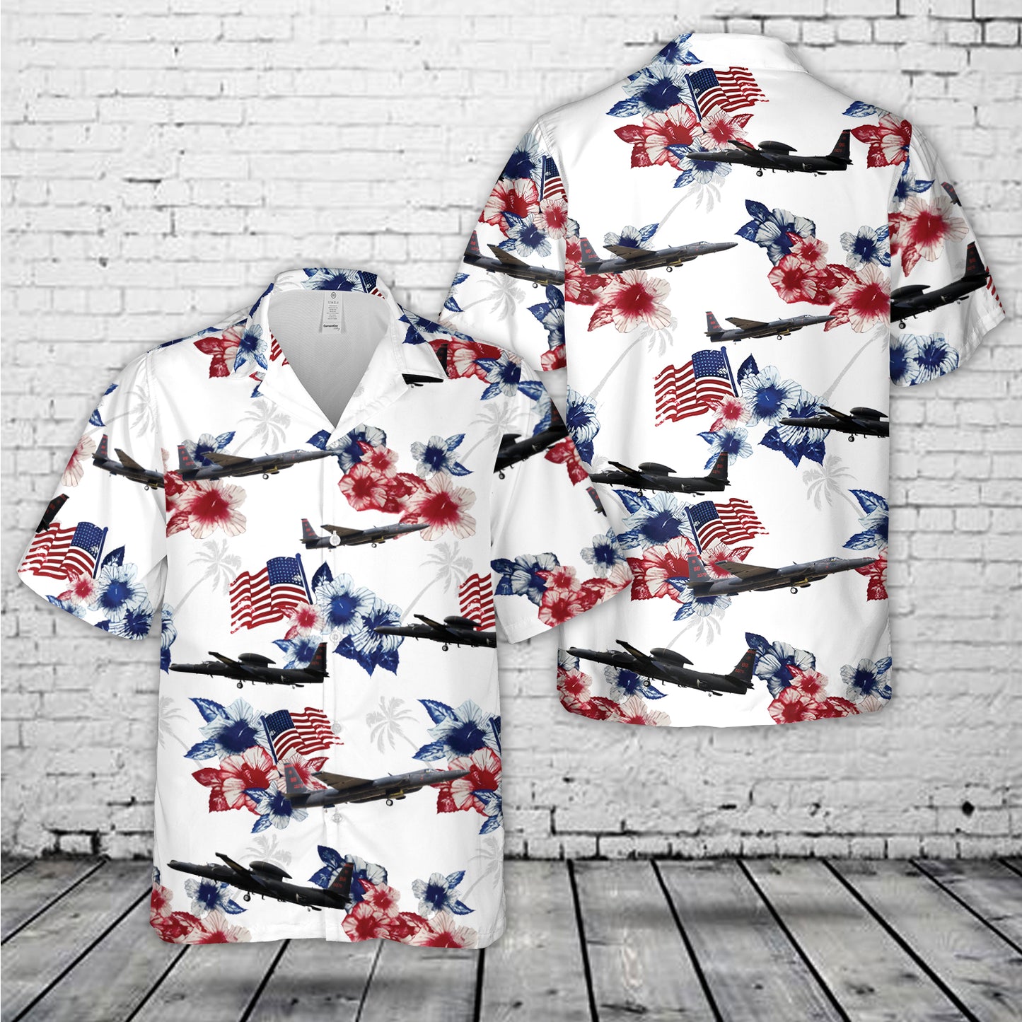 US Air Force Lockheed U-2S Dragon Lady Red White Blue Flag Floral Hawaiian Shirt