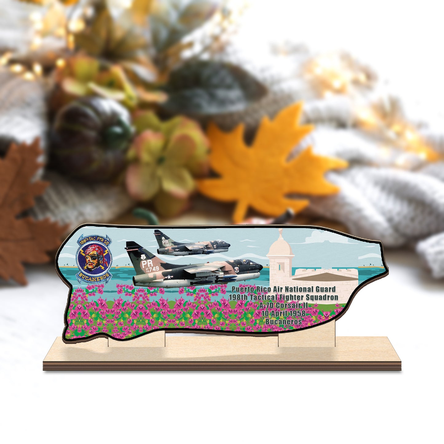 US Air Force Puerto Rico Air National Guard A-7D Corsair II 198th Tactical Fighter Squadron Custom Shape Wood Standee