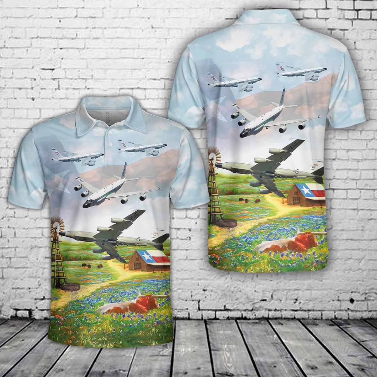 US Air Force RC-135 Aircraft And Texas Flag Polo Shirt