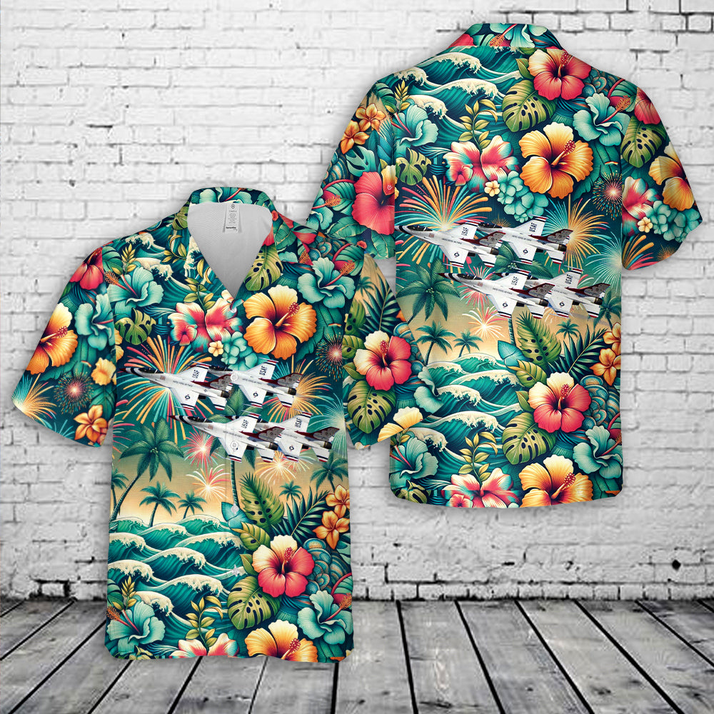 US Air Force Thunderbirds With Palm Tree And Firework Hawaiian Shirt