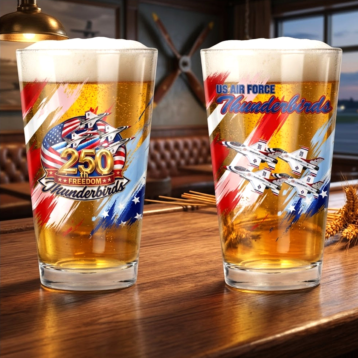 US Air Force Thunderbirds, Red White And Blue 250th Anniversary 16oz Beer Glass