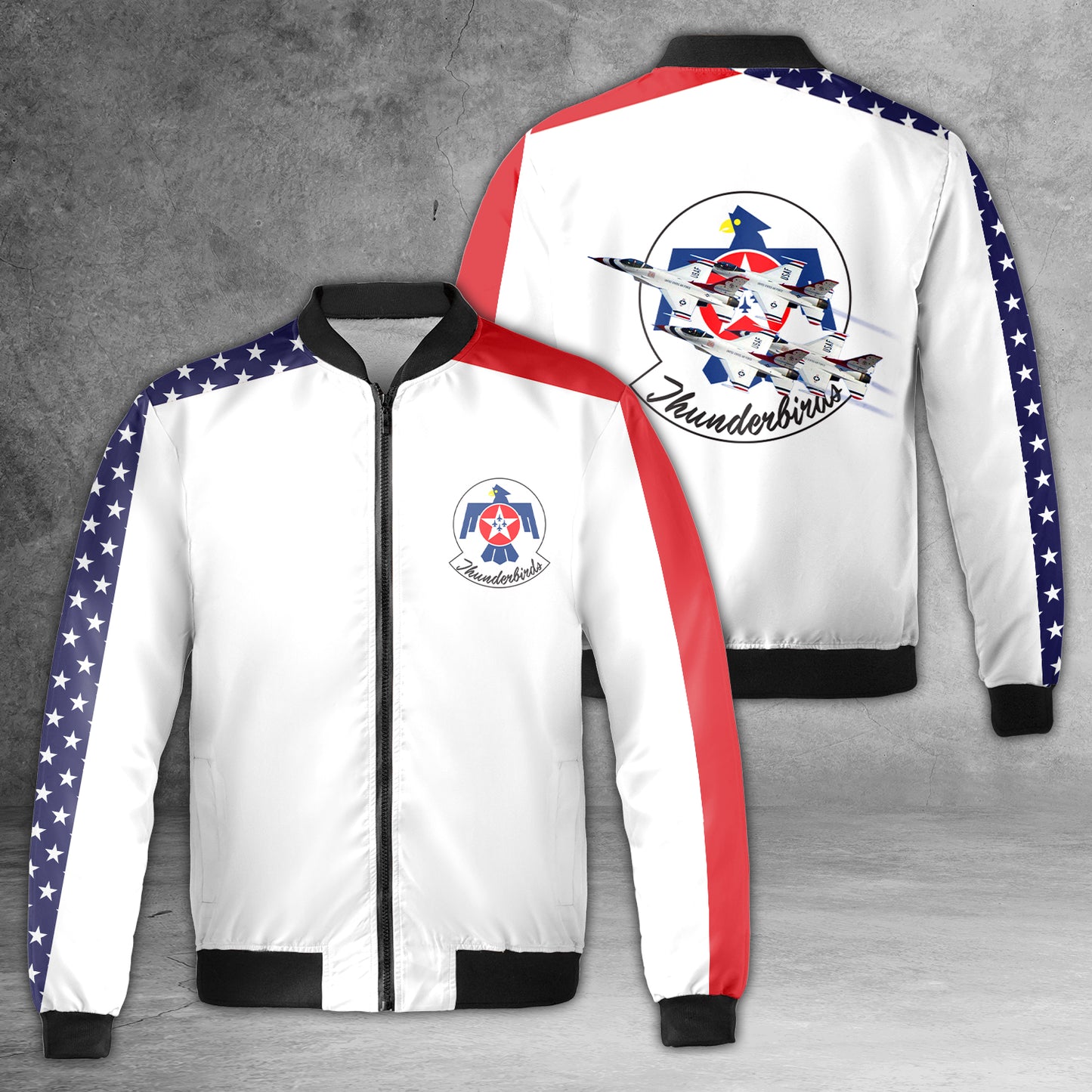 US Air Force Thunderbirds, Red White And Blue AOP Fleece Bomber Jacket