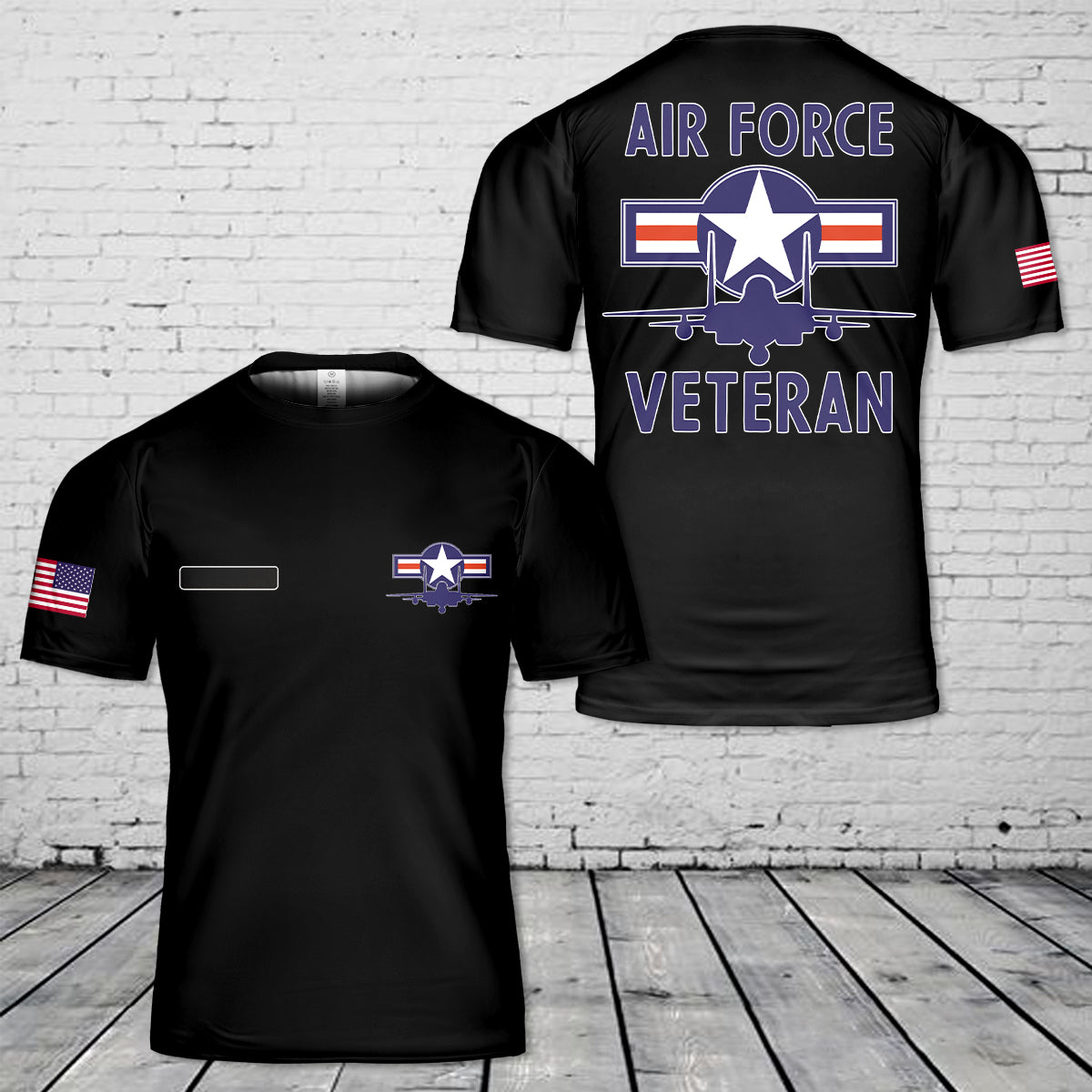 Custom Name US Air Force Veteran Vintage Roundel and F15 Jet T-Shirt 3D