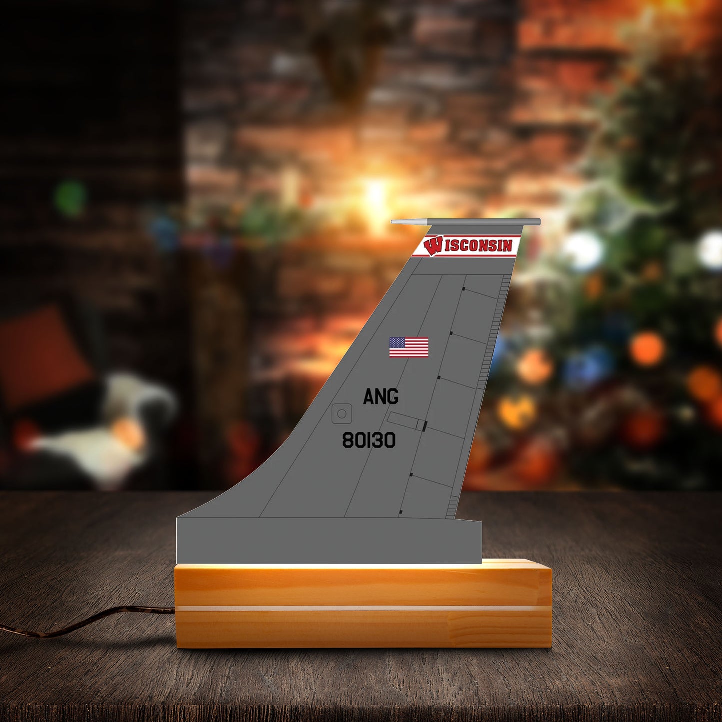 US Air Force Wisconsin Air National Guard KC-135 tanker Aircraft Tail Photo Night Light