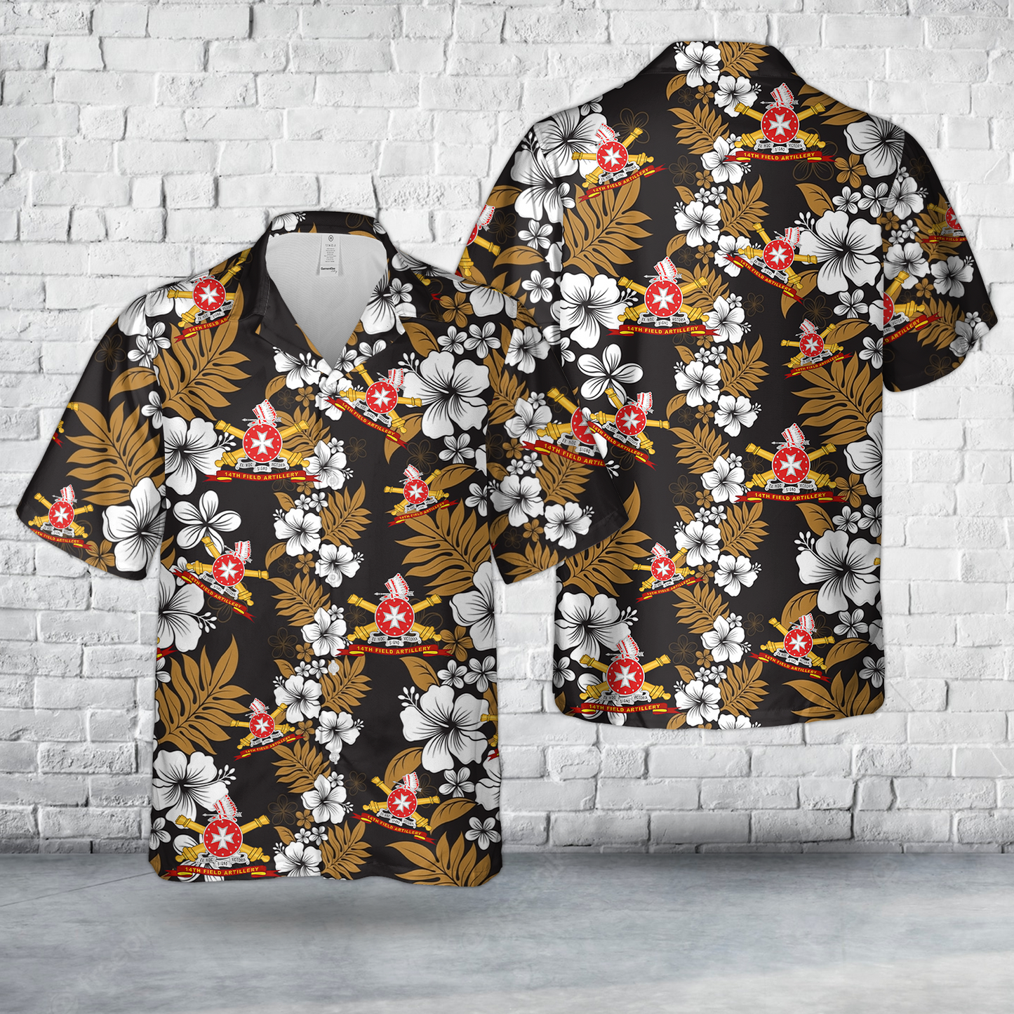 US Army - 14th Field Artillery w Br - Ribbon Hawaiian Shirt