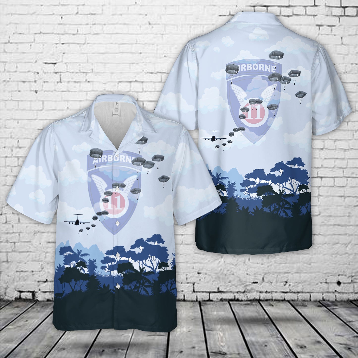 US Army 11th Airborne Division Parachute Hawaiian Shirt