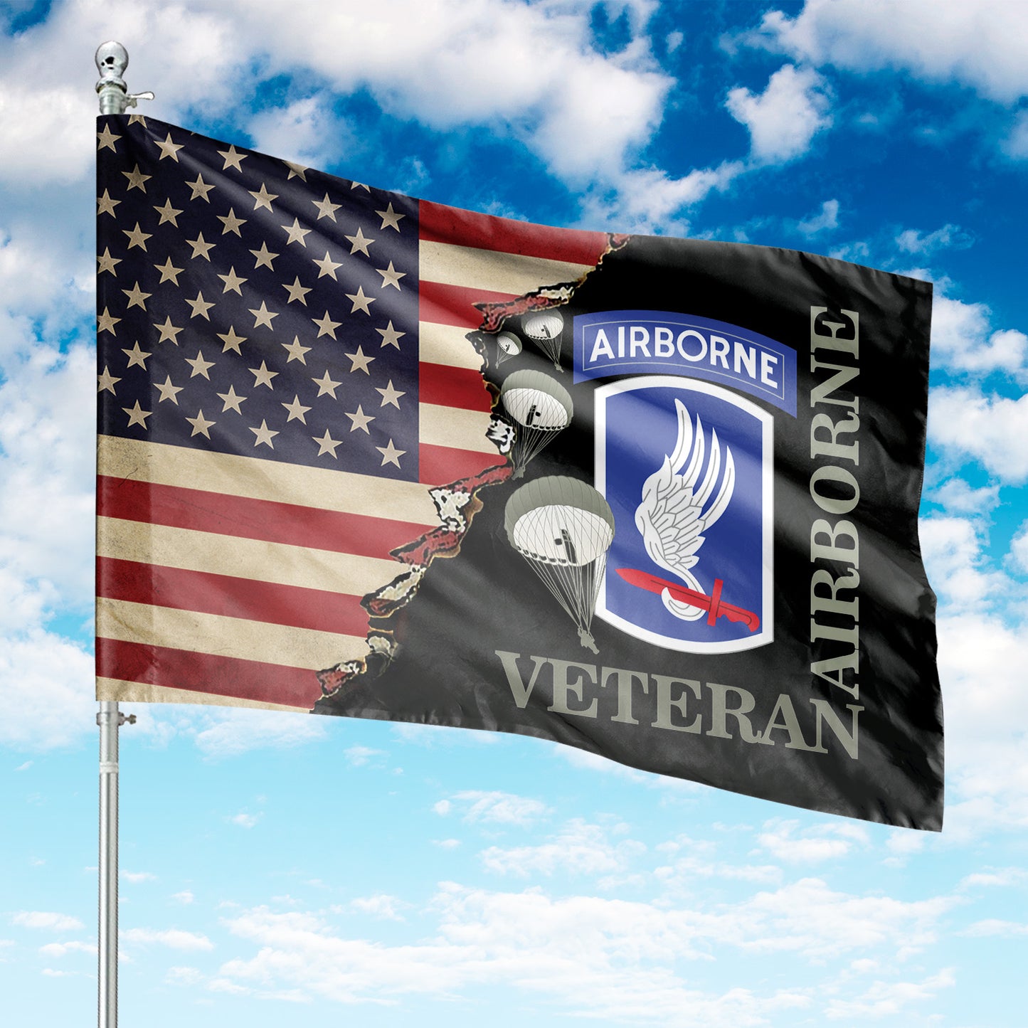 US Army 173rd Airborne with Paratroopers Veteran House Flag