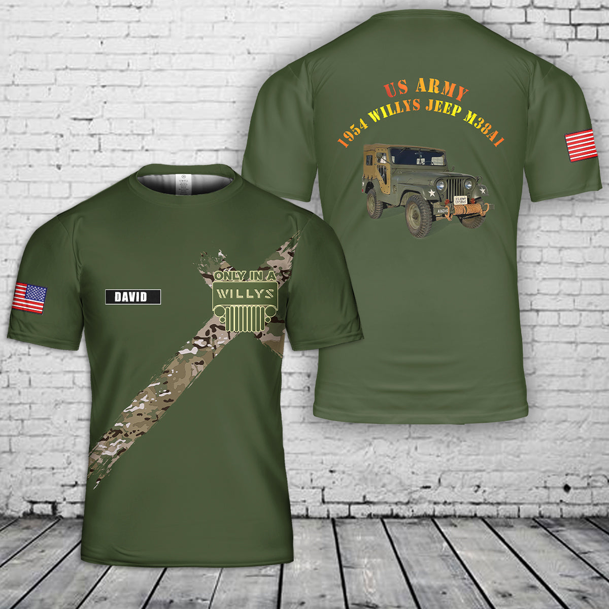 Custom Name US Army 1954 Willys Jeep M38A1 3D T-Shirt