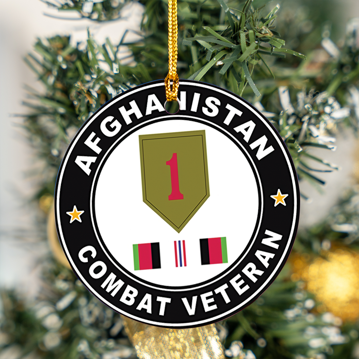 US Army 1st Infantry Division Afghanistan Combat Veteran Ceramic Ornament