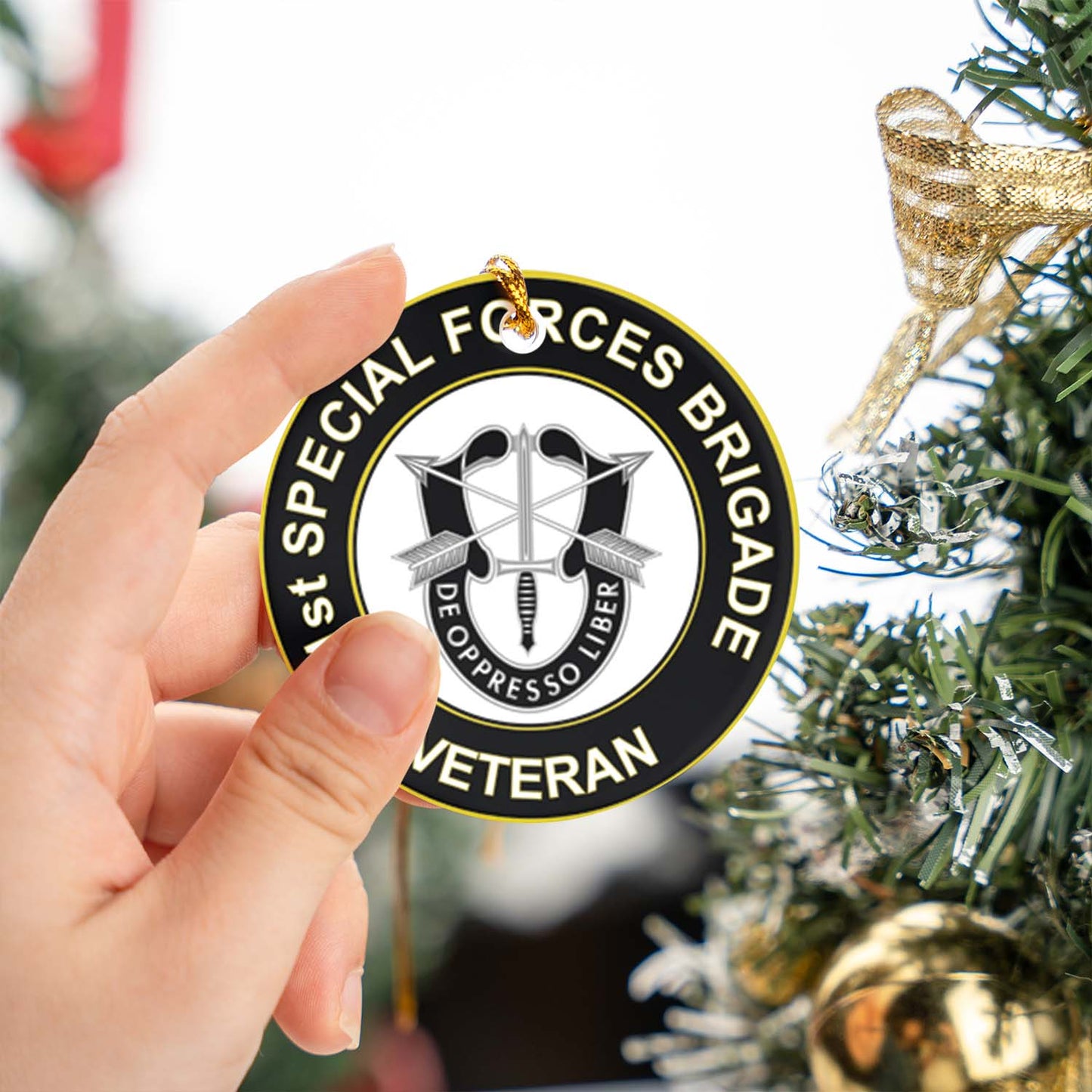 US Army 1st Special Forces Brigade Unit Crest Veteran Ceramic Ornament