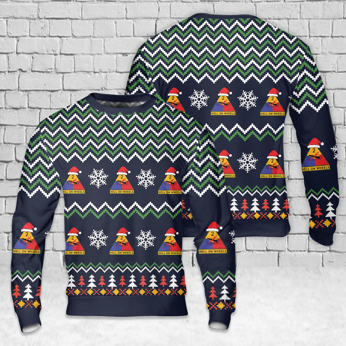 US Army 2nd Armored Division "Hell on Wheels" Christmas AOP Sweater