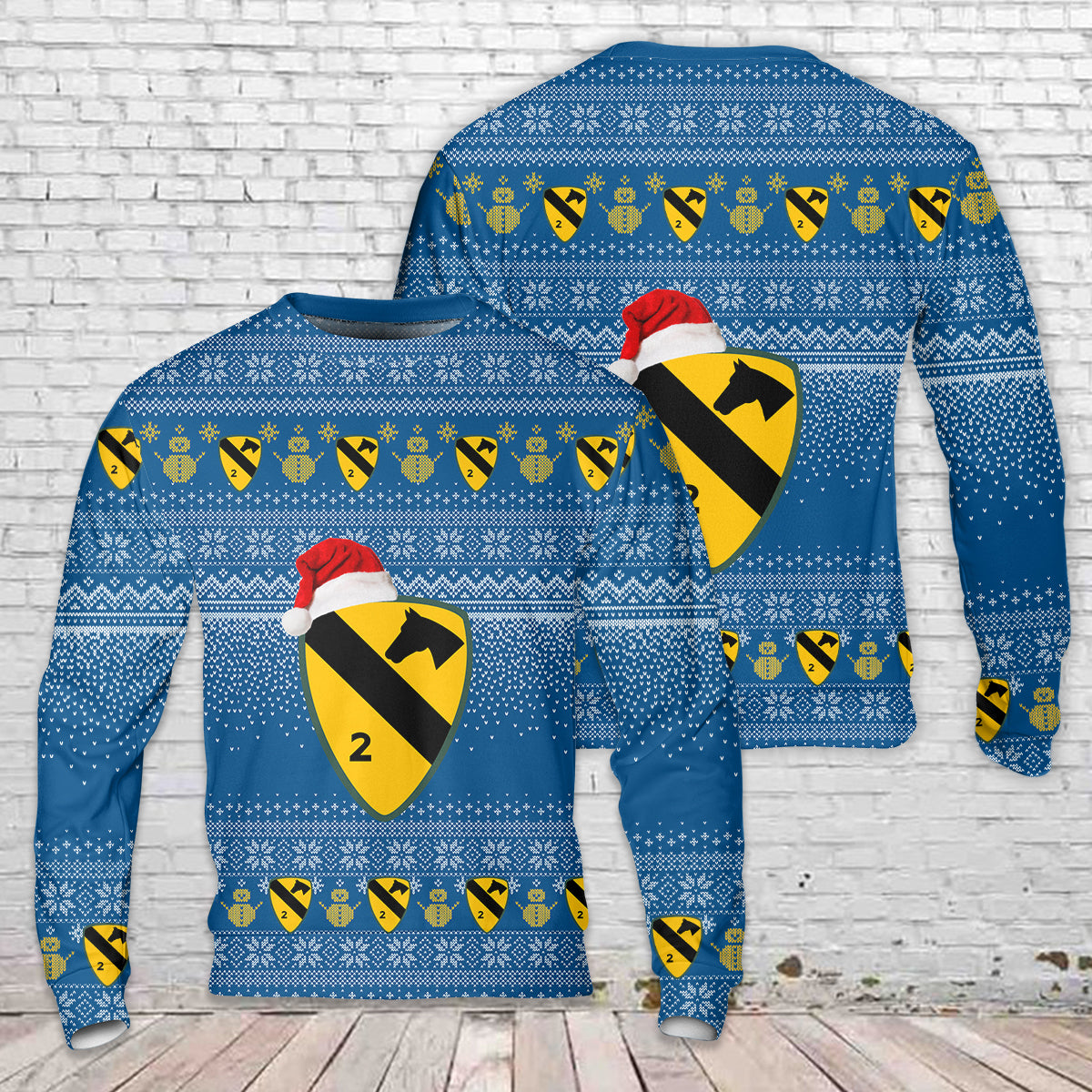 US Army 2nd Brigade Combat Team, 1st Cavalry Division Black Jack Brigade Christmas AOP Sweater