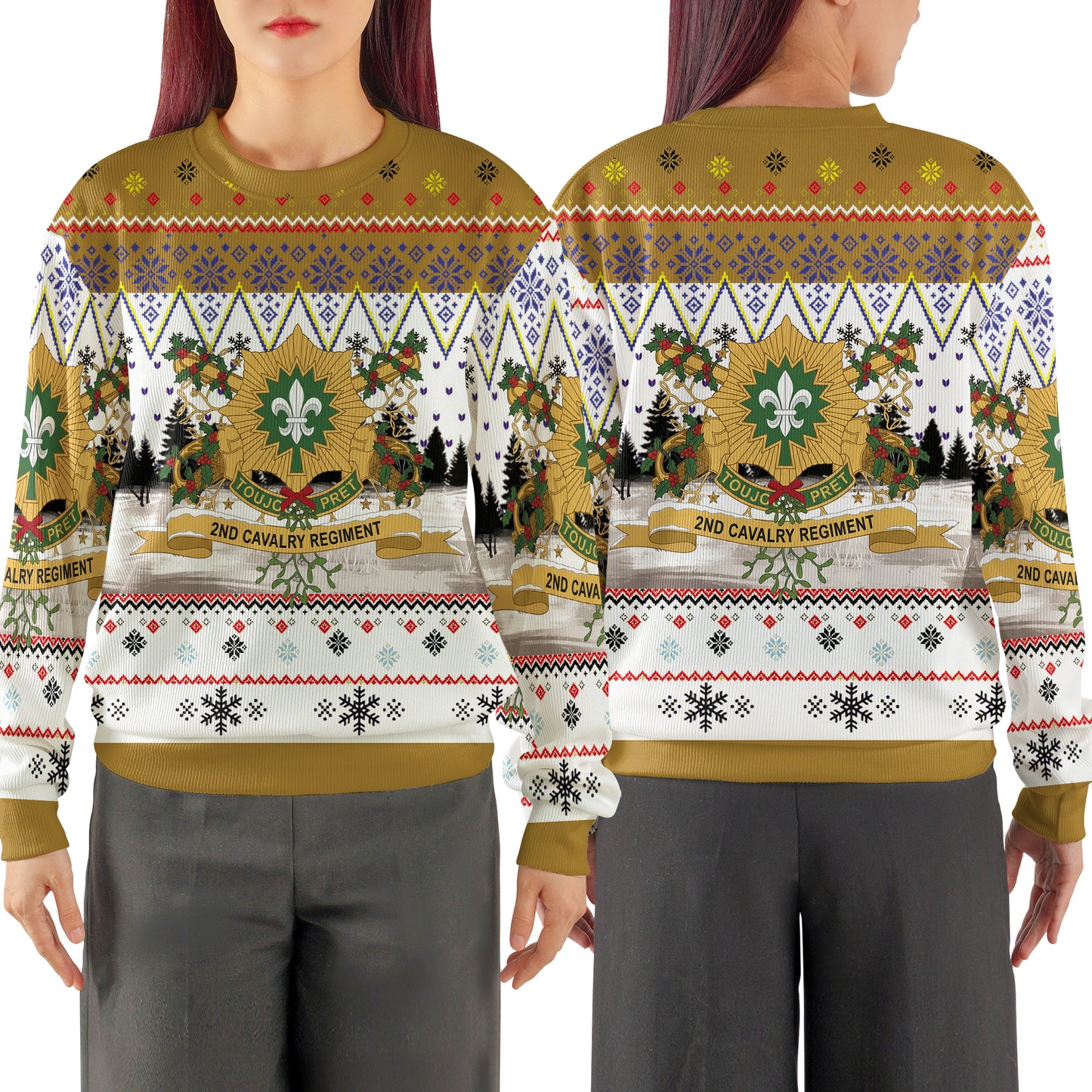 US Army 2nd Cavalry Regiment w Br Ribbon Christmas Knitted Sweater