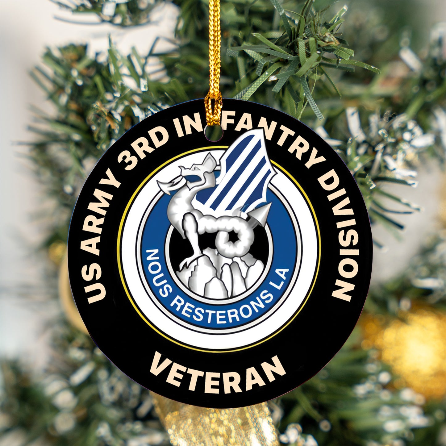 US Army 3rd Infantry Division Unit Crest Veteran Ceramic Ornament
