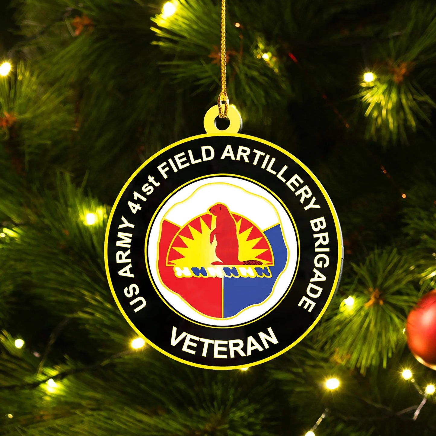 US Army 41st Field Artillery Brigade Unit Crest Veteran Ceramic Ornament