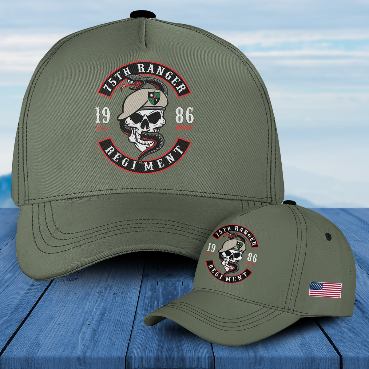 US Army 75th Ranger Skull And Snake Baseball Cap