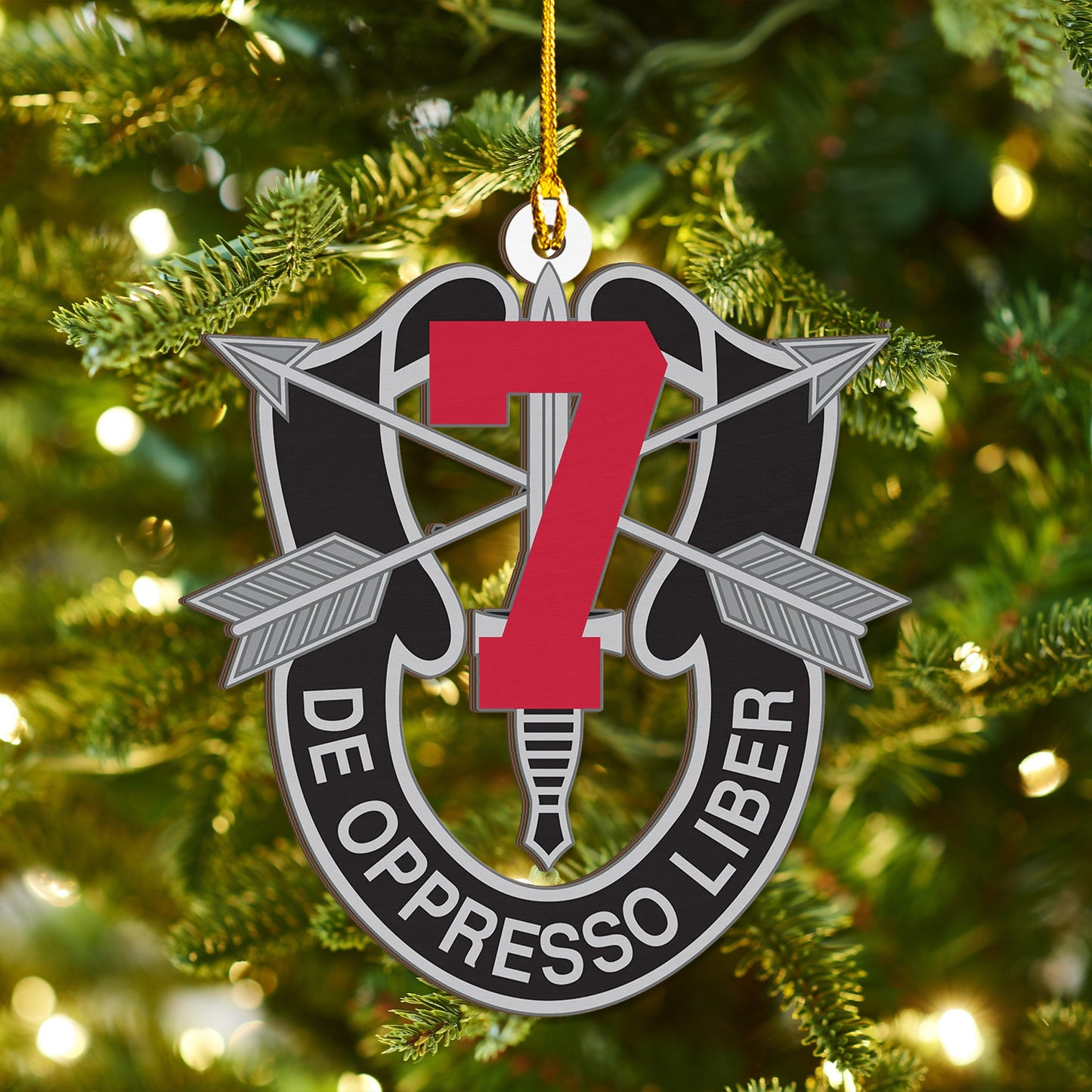 US Army 7th Special Forces Group (7th SFG) 2-side Printed Wood Ornament