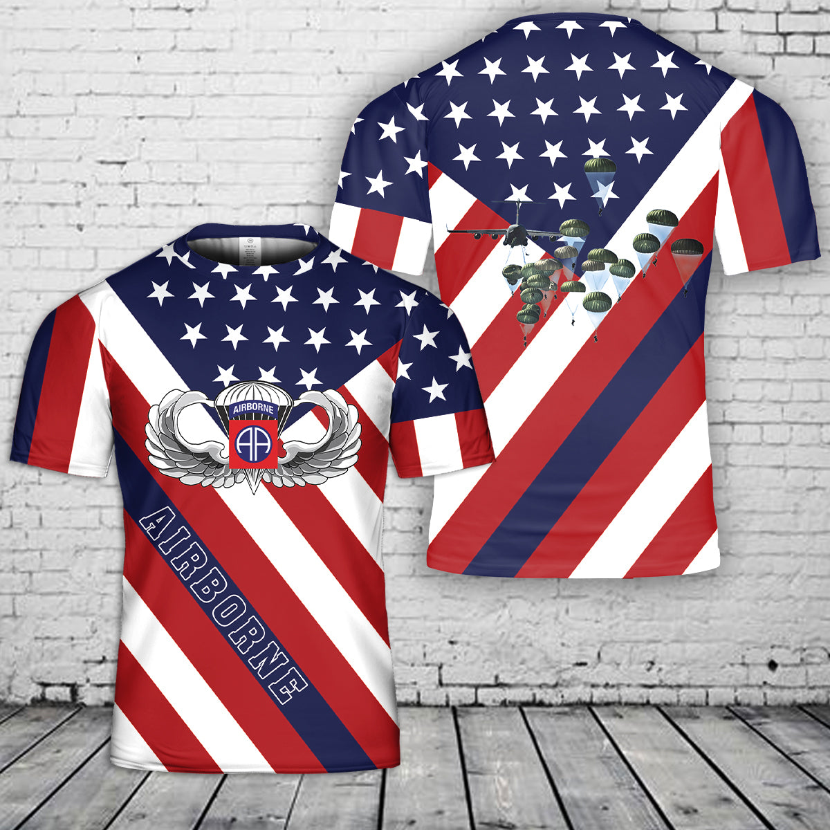 US Army 82nd Airborne Division Paratrooper Flag 3D T-Shirt